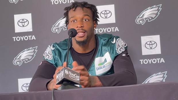 Quez Watkins meets reporters on Sept. 25, 2021